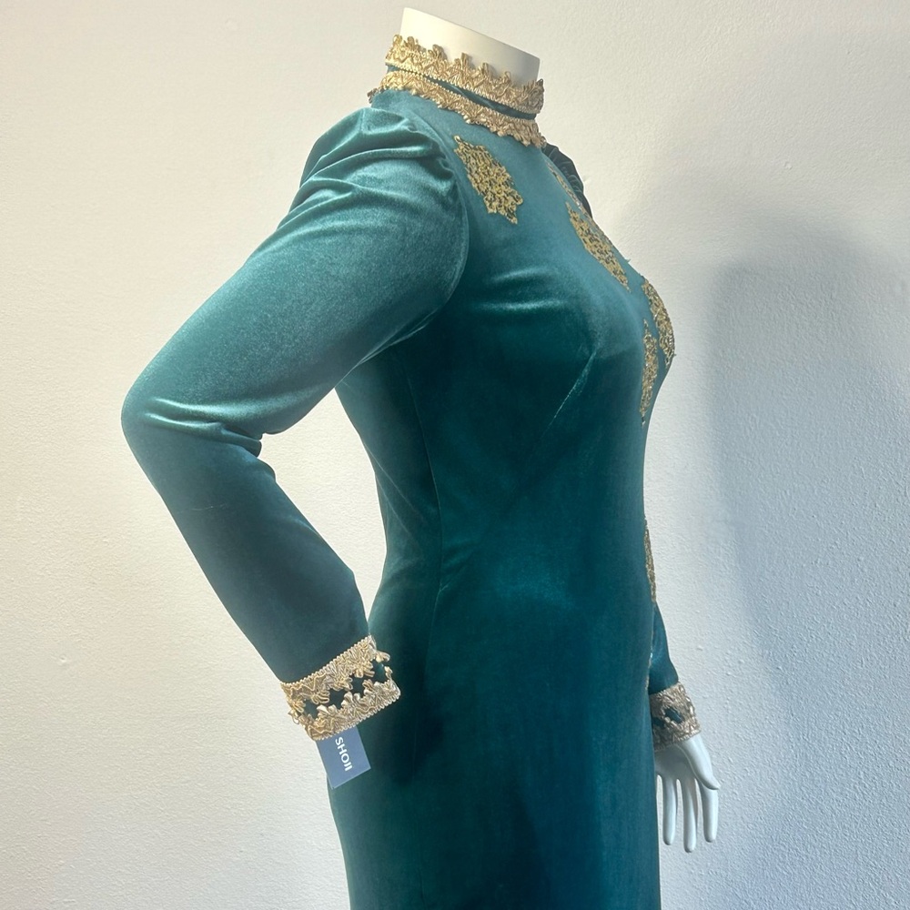 Tadashi Shoji Green Velvet Full Length Long Sleeve Gown sz L - Picture 4 of 13